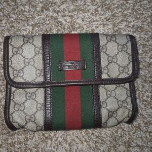 Authentic Gucci Beige and Brown Monogram Clutch